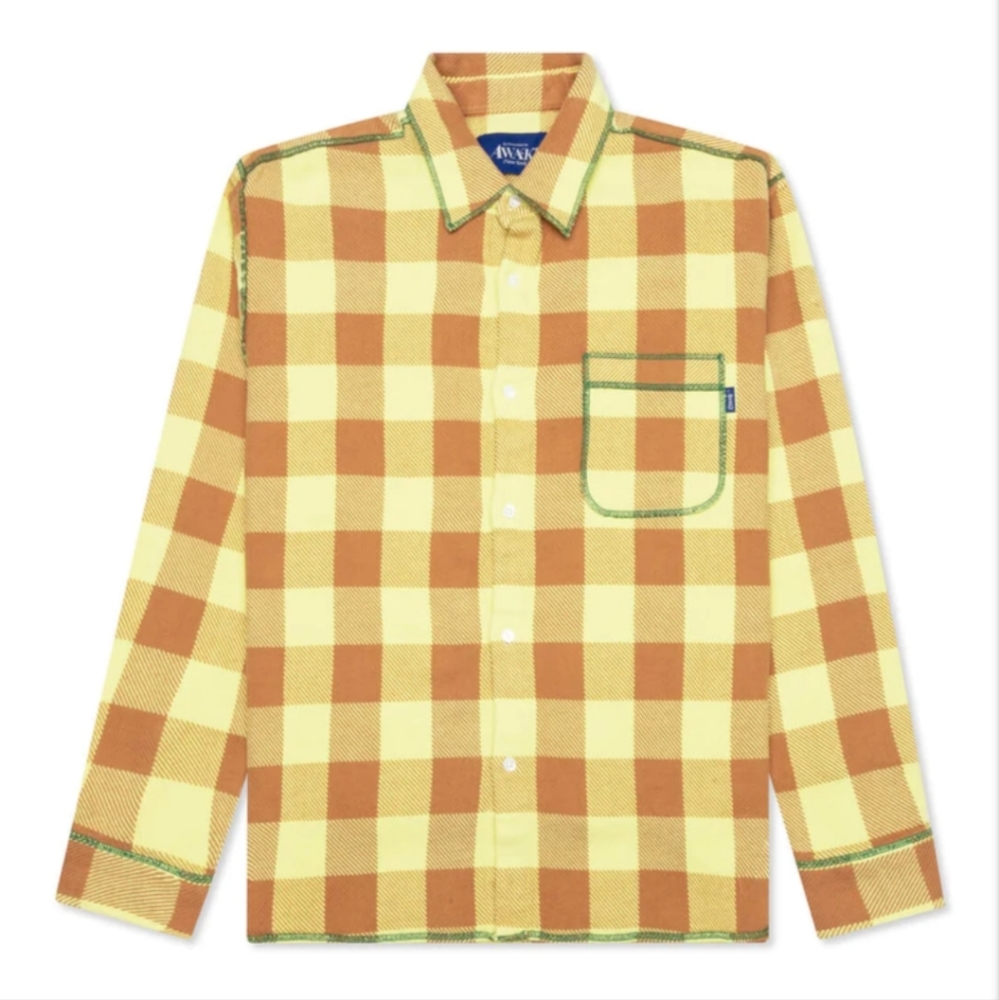 Last 1❣️ Awake NY contrast stitch flannel Yellow /  brown
